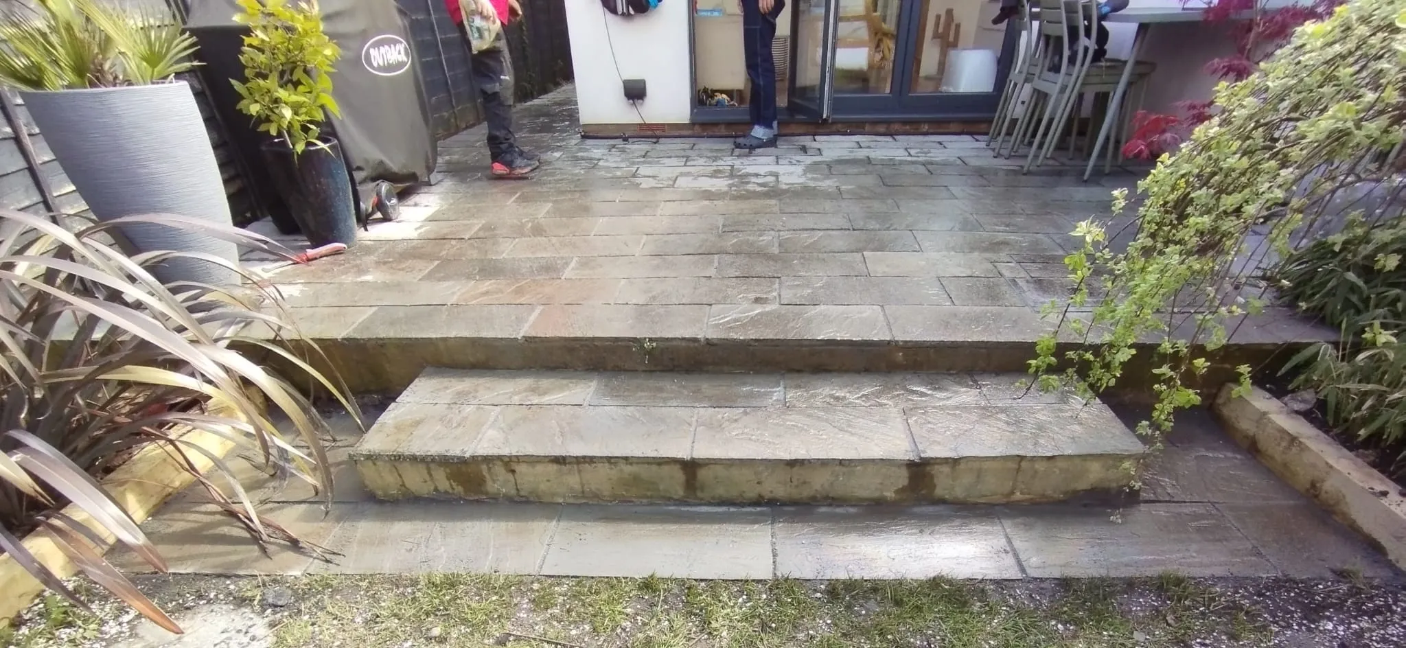 new patio with raised beds